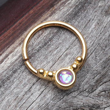 Detail View 1 of Golden Opalescent Grandiose Bendable Twist Hoop Ring-Purple